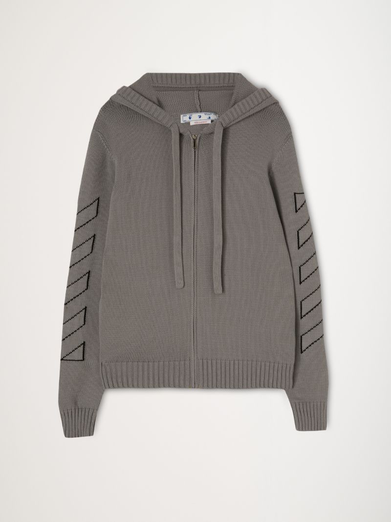 off White Diag Outline Knit Zip Hoodie Grey2