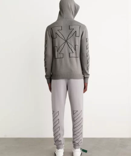 off White Diag Outline Knit Zip Hoodie Grey3