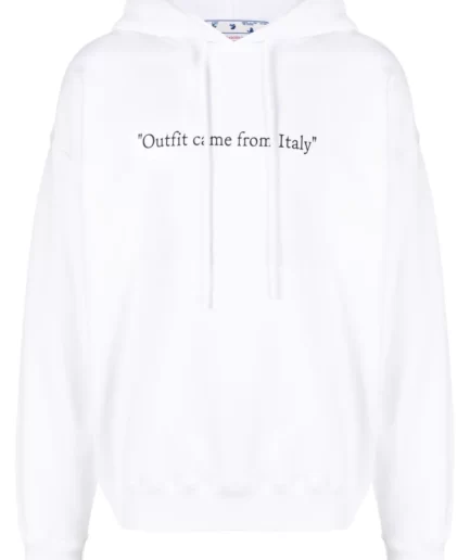 Off White Hands Off Logo Quote Print Hoodie White1