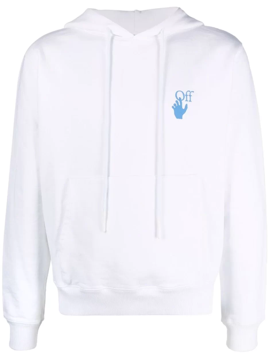 Off White Logo Embroidered Hoodie White1